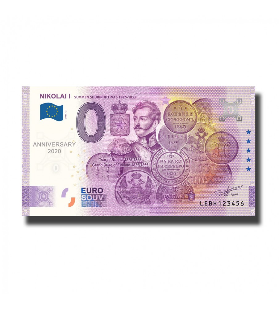 ANNIVERSARY 0 EURO SOUVENIR BANKNOTE NIKOLAI I FINLAND LEBH 2020-2 ANNIVERSARY 0 EURO SOUVENIR BANKNOTE NIKOLAI I FINLAND LEBH 2020-2