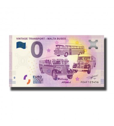 0 Euro Souvenir Banknote 000001-100 Vintage Transport Malta Buses FEAF 2019-1