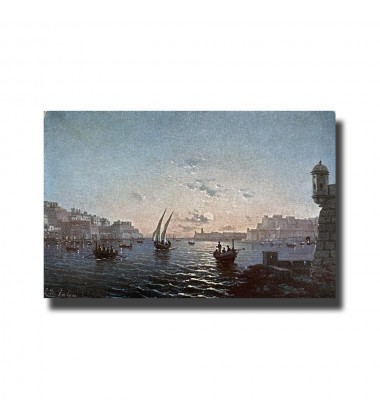 Malta Postcard - Moonlight View Of Grand Harbour, New Unused, Mr. Galea Painting