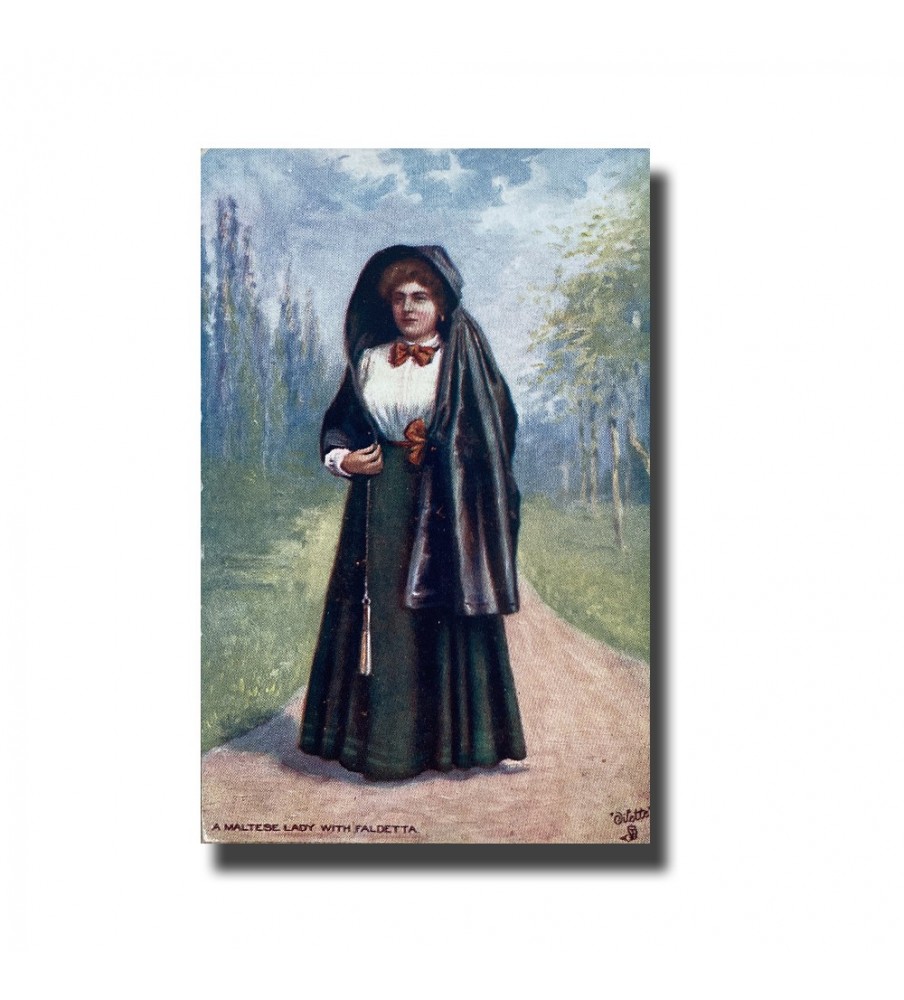 Malta Postcard - A Maltese Lady With Faldetta, Made In England