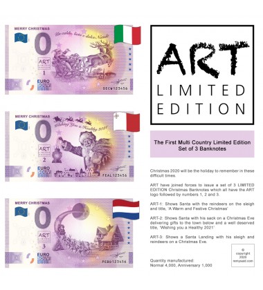 0 Euro Souvenir Banknote Merry Christmas Set of 3 Italy Malta Netherlands 2020-1