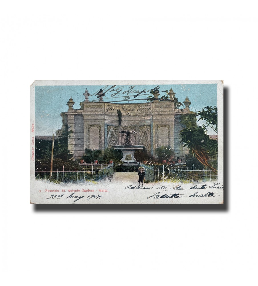 Malta Postcard - Fountain St. Antonio Gardens, Used With Stamp And Cancellation