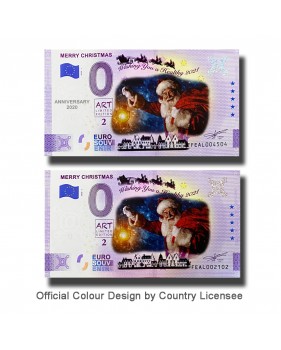 0 Euro Souvenir Banknotes Merry Christmas Set of 2 Coloured Malta FEAL 2020-1