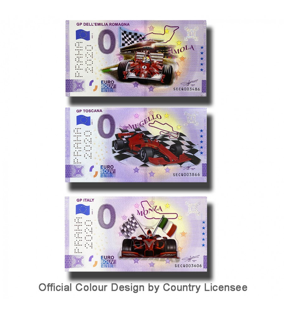 0 Euro Souvenir Banknote Thematic GP Italy Colour Set of 3 SECQ 2020-1, 2, 4