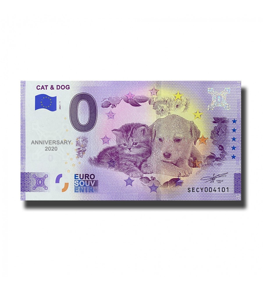 ANNIVERSARY 0 EURO SOUVENIR BANKNOTE CAT AND DOG ITALY SECY 2021-1
