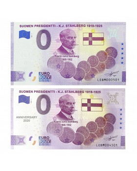 0 Euro Souvenir Banknote Suomen Presidentti Stahlberg Set of 2 Finland  LEBM 2020-1