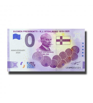Anniversary 0 Euro Souvenir Banknote Suomen Presidentti K.J Stahlberg Finland LEBM 2021-1