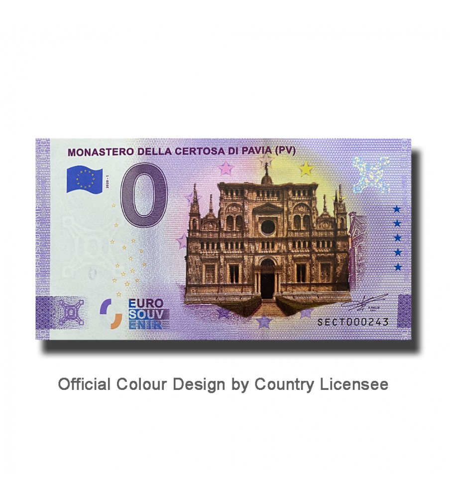 0 Euro Souvenir Banknote Monastero Della Certosa Di Pavia Coloured Italy SECT 2020-1