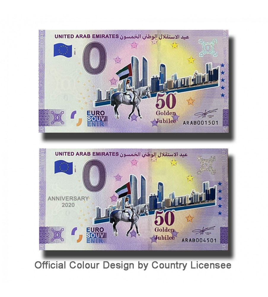 0 Euro Souvenir Banknotes United Arab Emirates Set of 2 Colour ARAB 2021-1