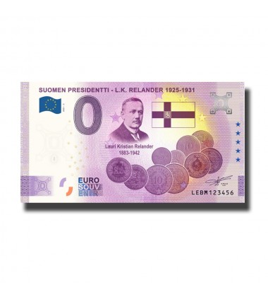 0 Euro Souvenir Banknote Soumen Presidentti Relander Finland LEBM 2021-2