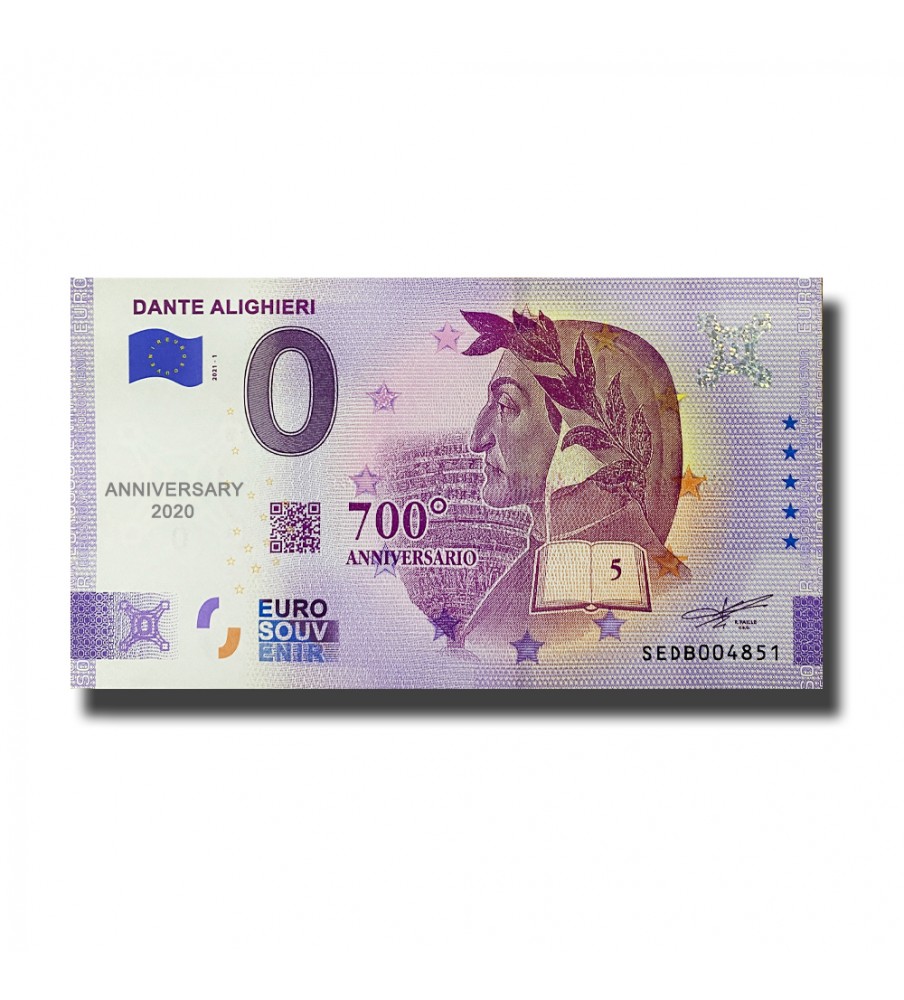 Anniversary 0 Euro Souvenir Banknote Dante Alighieri Italy SEDB 2021-1