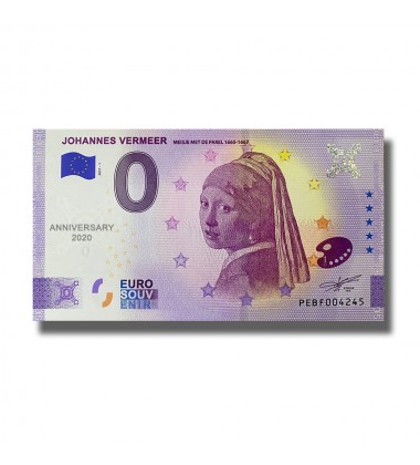 Anniversary 0 Euro Souvenir Banknote Johannes Vermeer Netherlands PEBF 2021-1