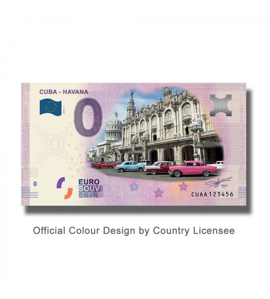 0 Euro Souvenir Banknote Havana Cuba Coloured CUAA 2019-1