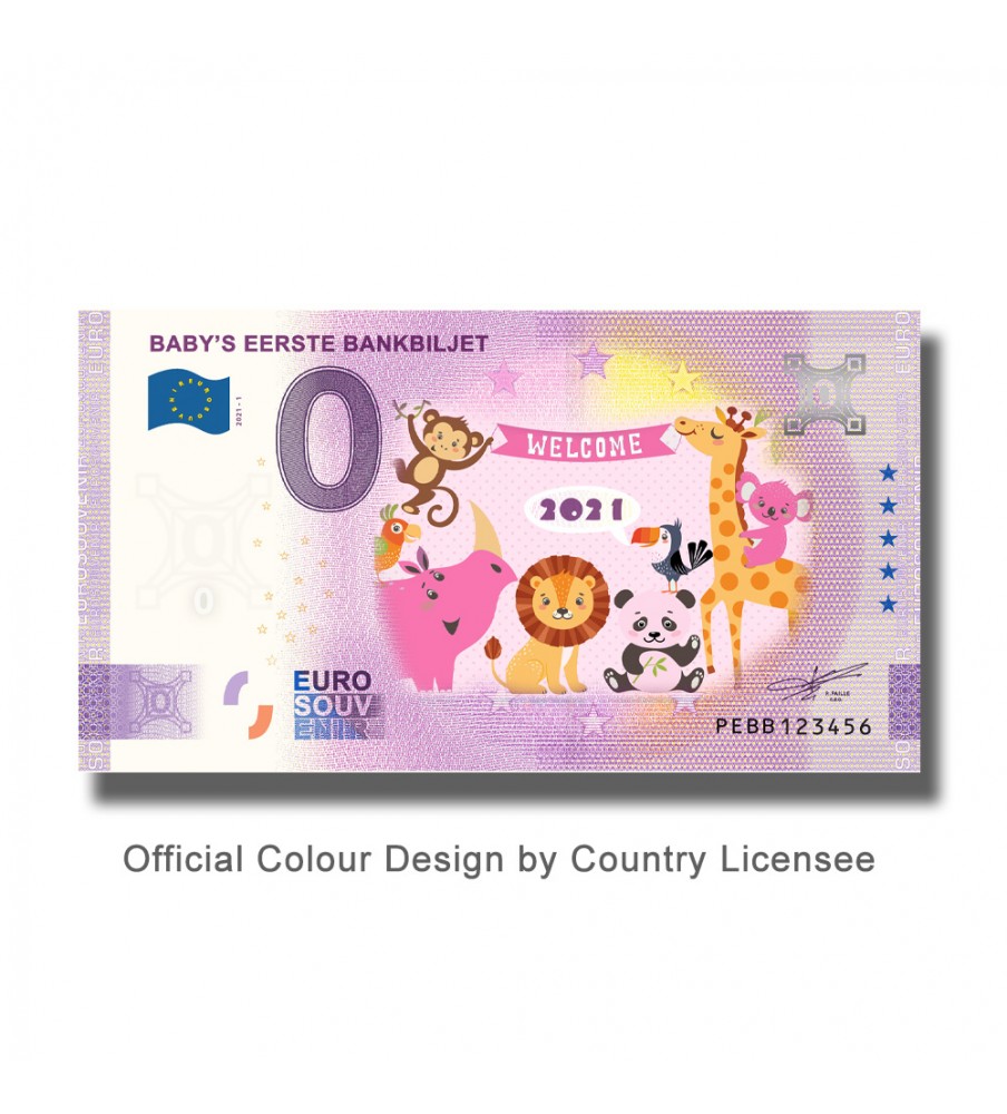 0 Euro Souvenir Banknote Baby's Eerste Bankbiljet PINK Colour Netherlands PEBB 2021-1