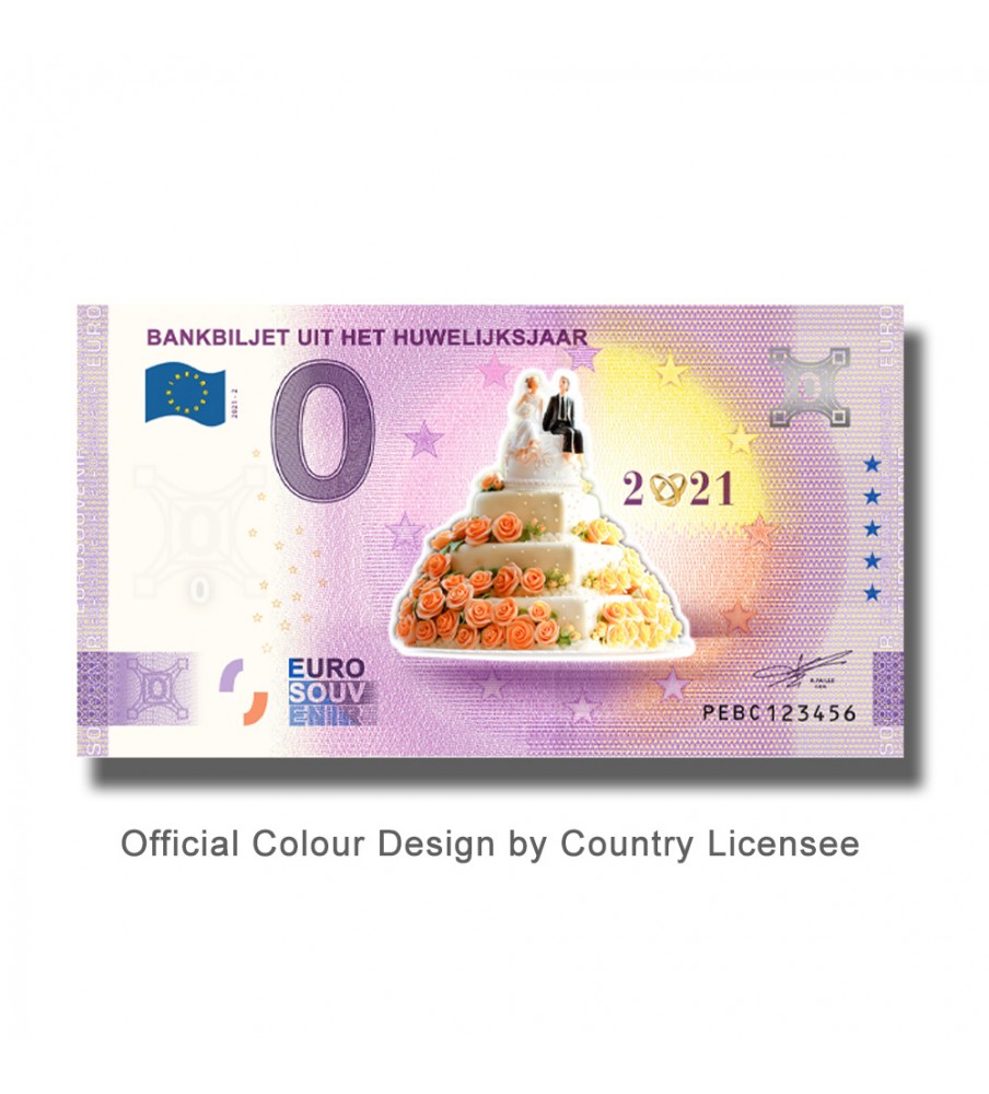 0 Euro Souvenir Banknote Bankbiljet Uit Het Huwelijksaar Coloured Netherlands PEBC 2021-2