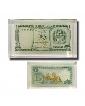 1973 Malta Lm1 Banknote UNC in perspex A/1 000000 Signed Sammut Camillieri RARE