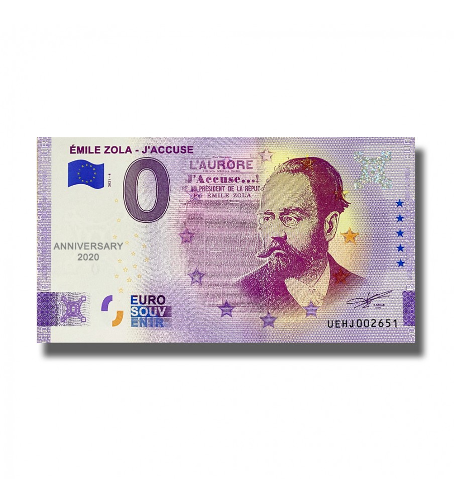 Anniversary 0 Euro Souvenir Banknote Emile Zola J Accuse France Uehj 21 4