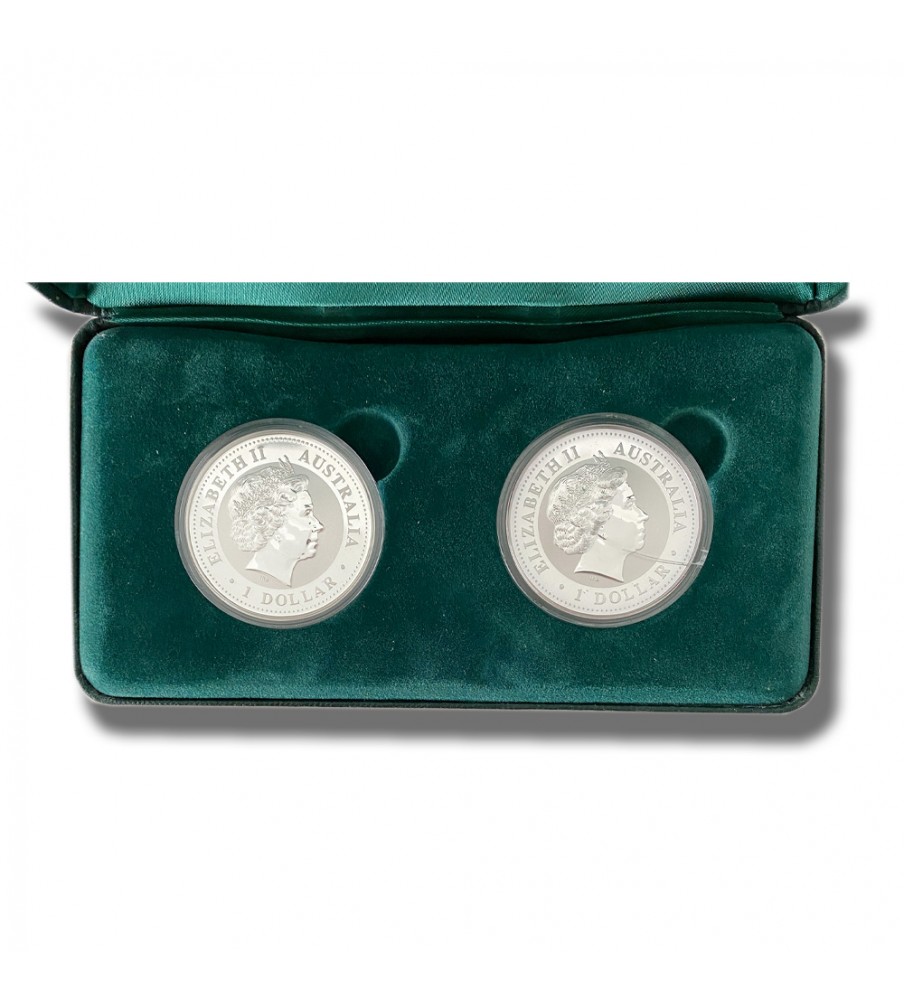 1999 - 2000 Australia Coin Silver 999 Kookaburra Elizabeth II 1 Dollar with box 1999 - 2000 Australia Coin Silver 999 Kookaburra Elizabeth II 1 Dollar with box