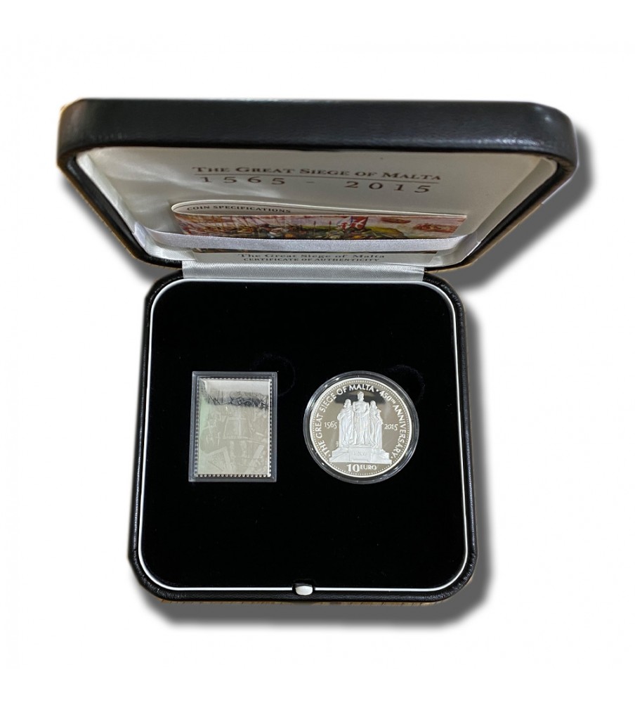 1565-2015 Malta The Great Siege of Malta €10 Silver Coin Proof And Silver Stamp