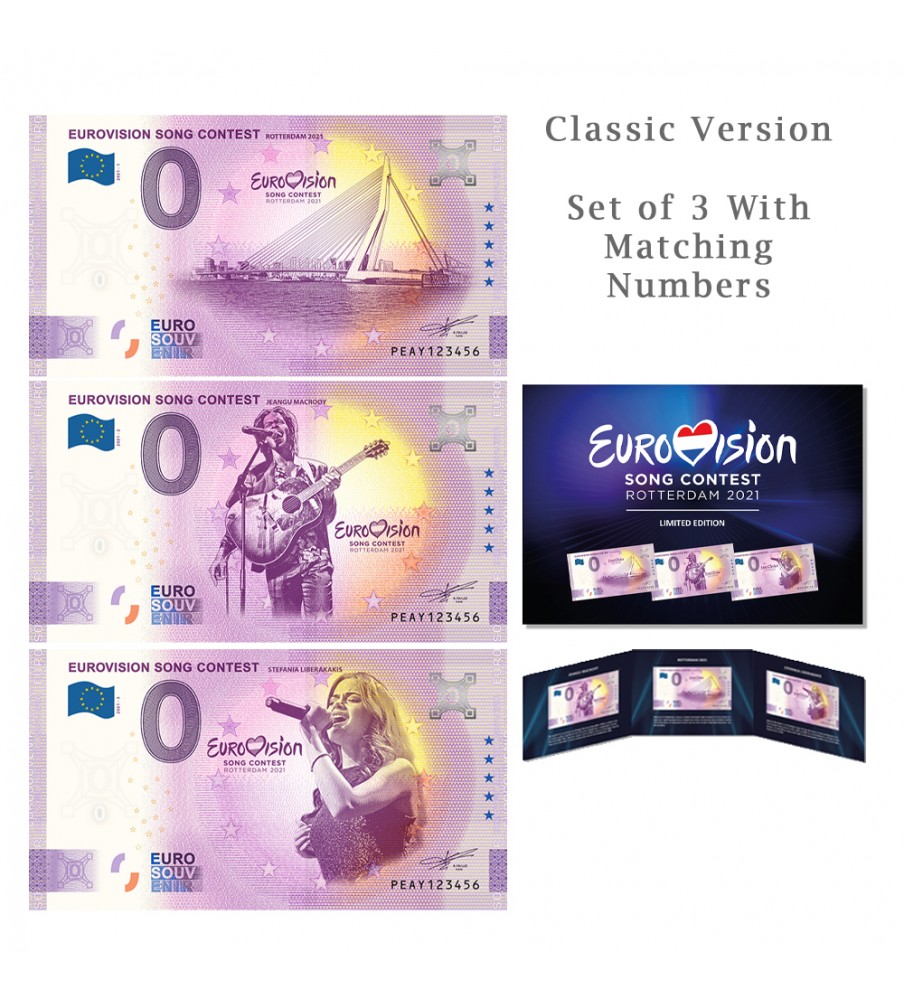 0 Euro Souvenir Banknote Thematic Eurovision 2021 Set of 3 Netherlands PEAY 2021-1-2-3