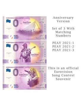 Anniversary 0 Euro Souvenir Banknote Eurovision 2021 Set of 3 Netherlands PEAY 2021-1-2-3