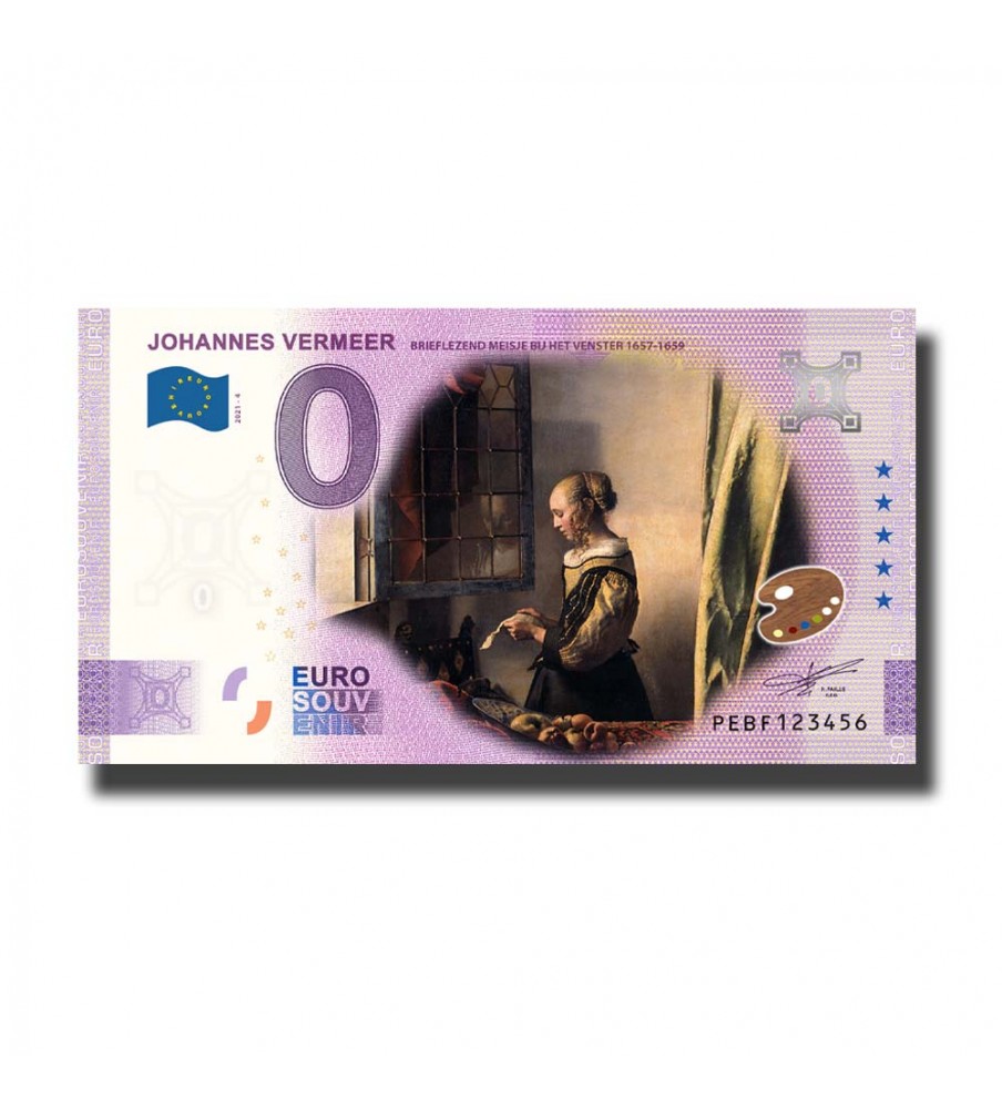0 Euro Souvenir Banknote Johannes Vermeer Colour Netherlands PEBF 2021-4