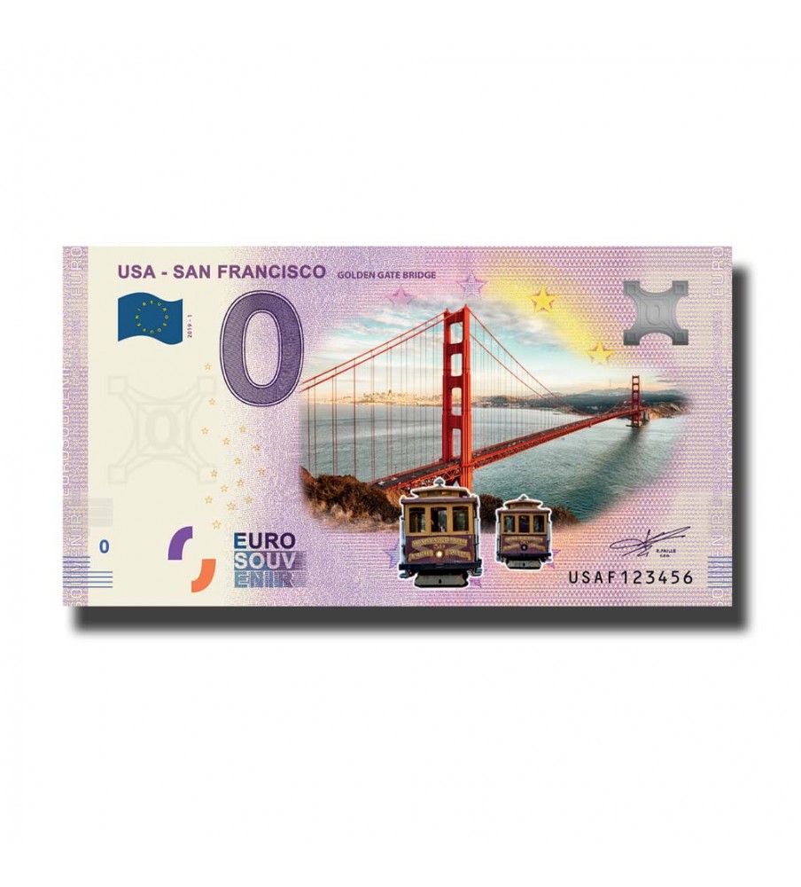 0 Euro Souvenir Banknote San Francisco Golden Gate Bridge Colour USA USAF 2019-1