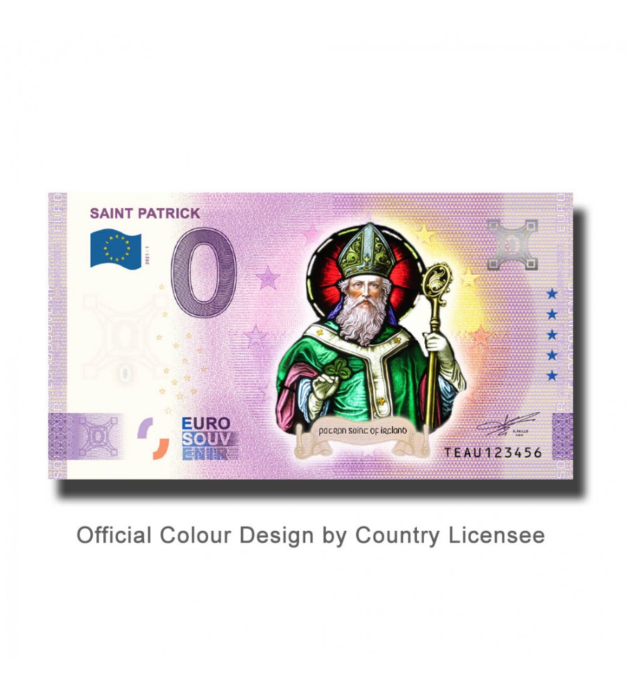 0 Euro Souvenir Banknote St. Patrick Colour Ireland TEAU 2021-1