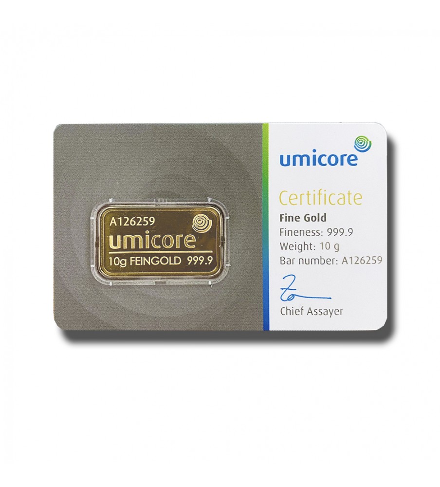 Umicore Fine Bullion Gold Ingot Bar 10 grams Finesse 999.9 LBMA Good Delivery