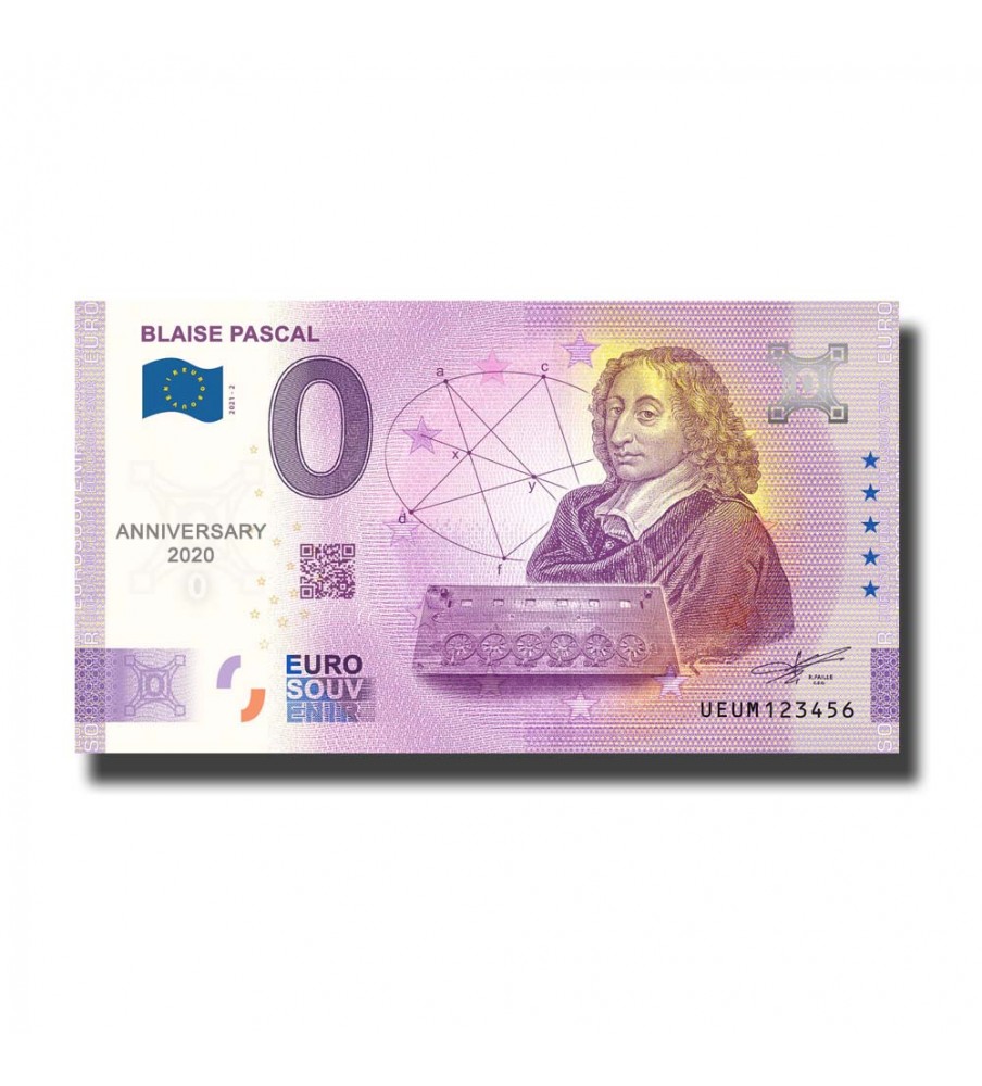 Anniversary 0 Euro Souvenir Banknote Blaise Pascal France UEUM 2021-2