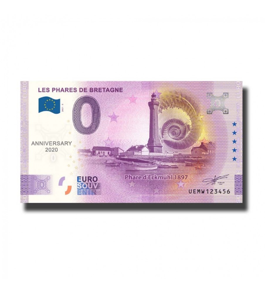 Anniversary 0 Euro Souvenir Banknote Les Phares De Bretagne France UEMW 2021-5