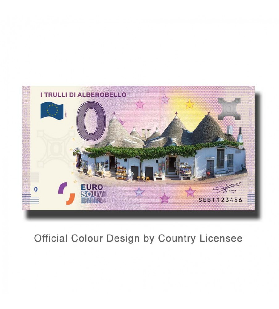 0 Euro Souvenir Banknote I Truli Di Alberobello Colour Italy SEBT 2019-1 0 Euro Souvenir Banknote I Truli Di Alberobello Colour Italy SEBT 2019-1