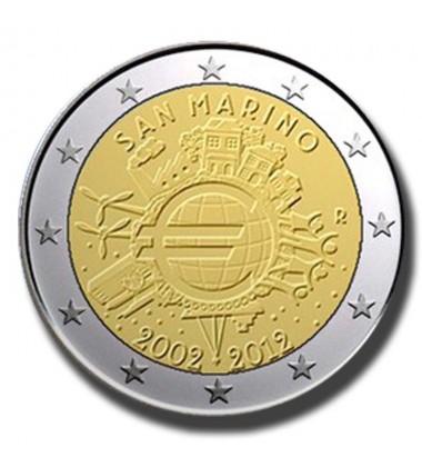 2012 San Marino 10 Years of The Euro 2 Euro Commemorative Coin