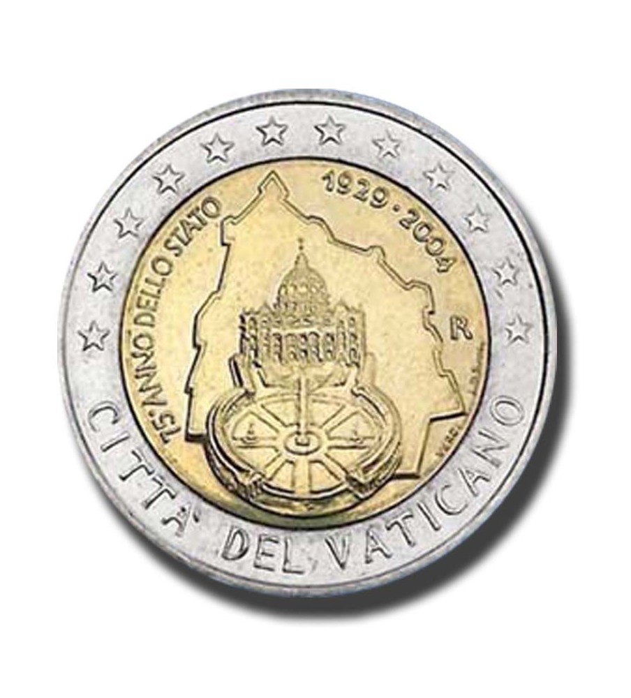 2004 Vatican 75th Anniversary of the Foundation of the Vatican City State 2 Euro Coin 2004 Vatican 75th Anniversary of the Foundation of the Vatican City State 2 Euro Coin