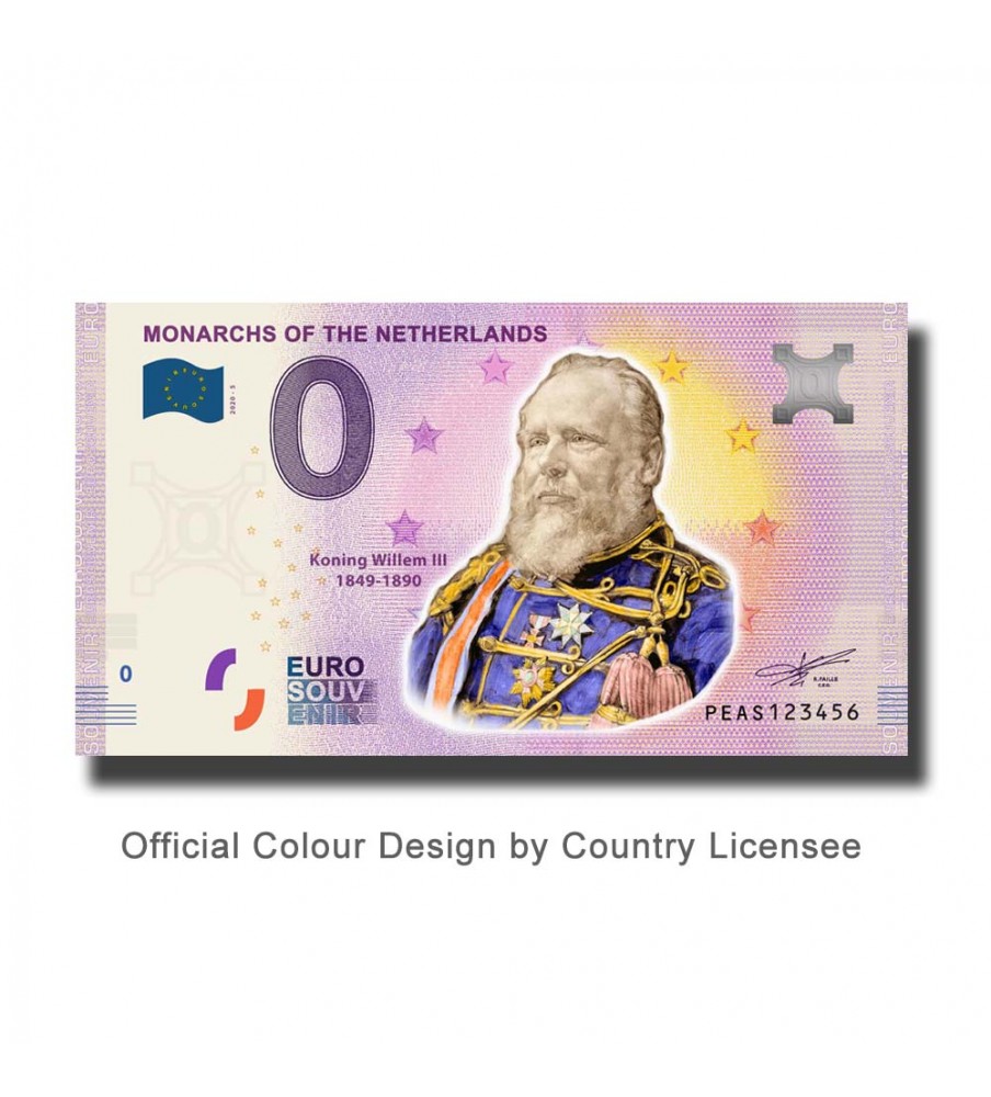 0 Euro Souvenir Banknote Monarchs of the Netherlands Koning Willem III Colour Netherlands PEAS 2020-5