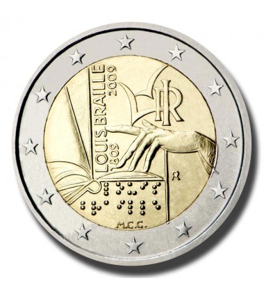 2009 Italy 200th Anniversary of birth of Louis Braille 2 Euro Coin