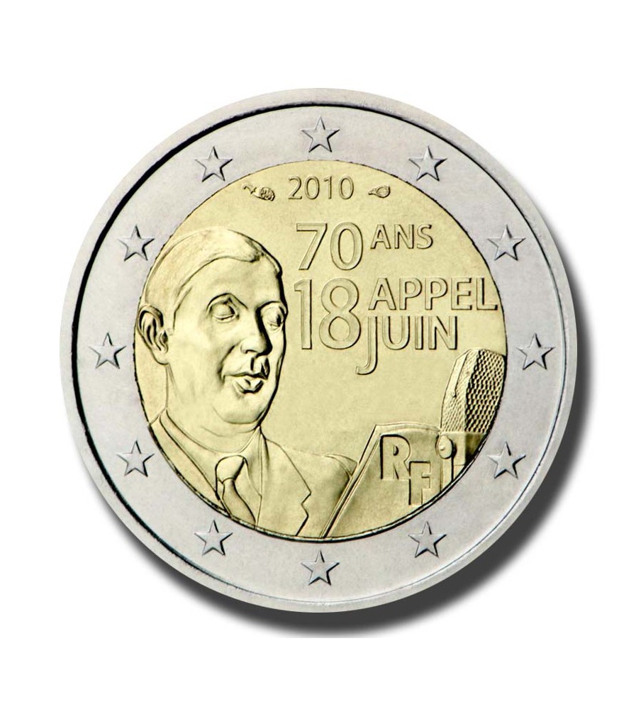 2010 France 70th Anniversary of the Appeal of June 18 by General de Gaulle 2 Euro Coin