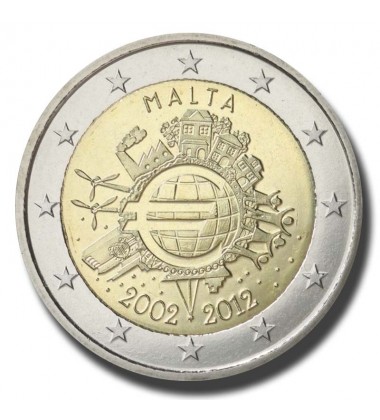 2012 Malta 10 Years of the Euro Currency 2 Euro Commemorative Coin