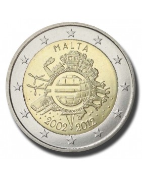 2012 Malta 10 Years of the Euro Currency 2 Euro Commemorative Coin