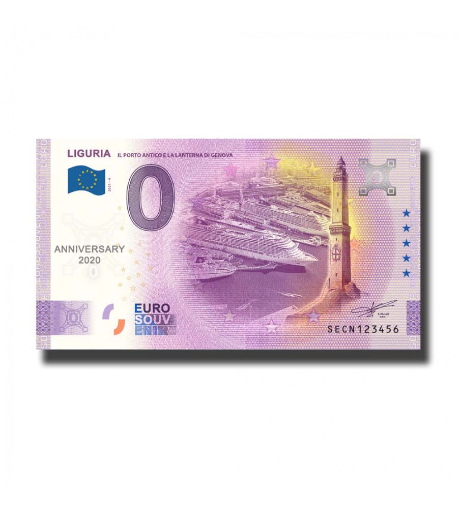 Anniversary 0 Euro souvenir Banknote Liguria Italy SECN 2021-4
