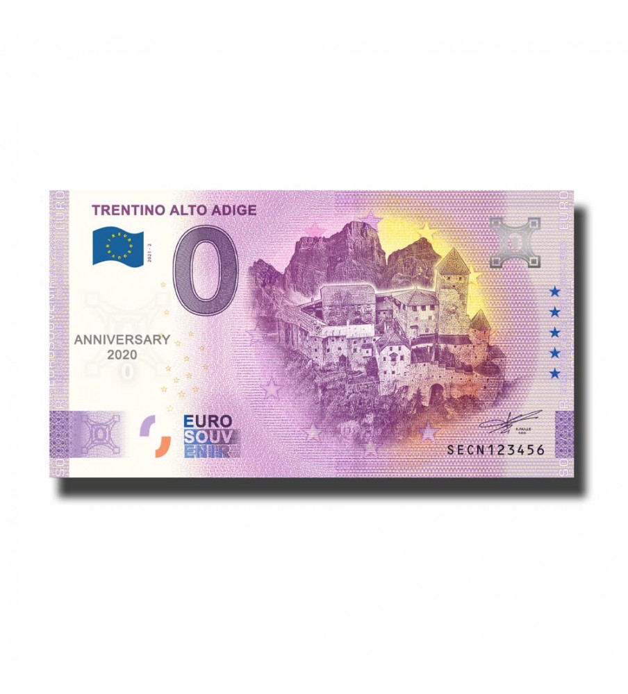 Anniversary 0 Euro Souvenir Banknote Trentino Alto Adige Italy SECN 2021-2