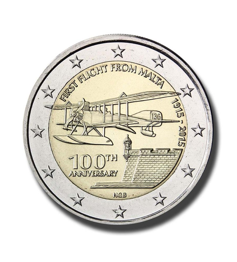 2015 Malta 100 Years First Flight 2 Euro Commemorative Coin