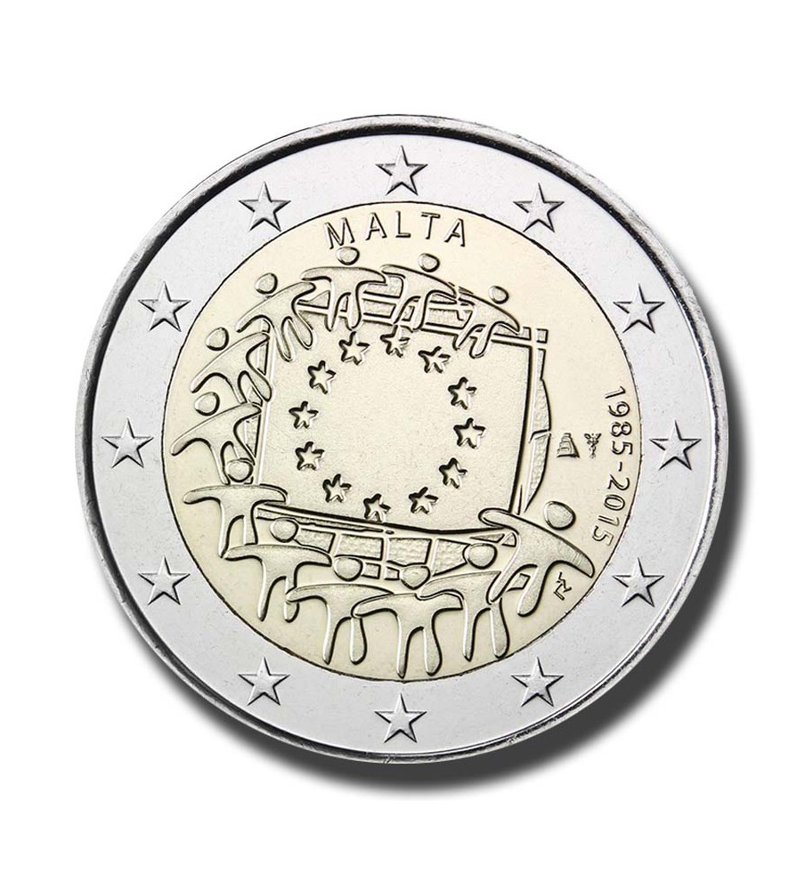 2015 Malta 30th Anniversary Eu Flag 2 Euro Commemorative Coin