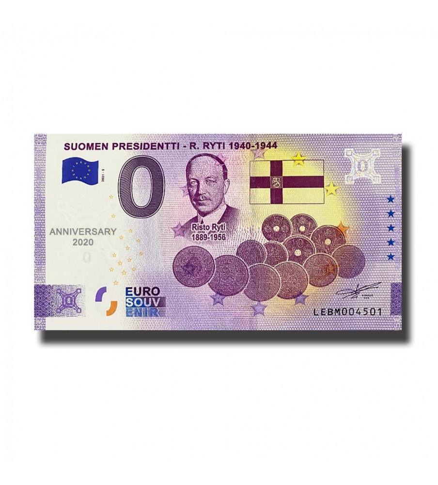 Anniversary 0 Euro Souvenir Banknote Soumen Presidenti R. Ryti 1940-1944 Finland LEBM 2021-5