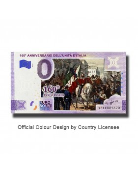 0 Euro Souvenir Banknote 160th Anniversary Dell'Unita D'Italia Colour Italy SEDC 2021-1