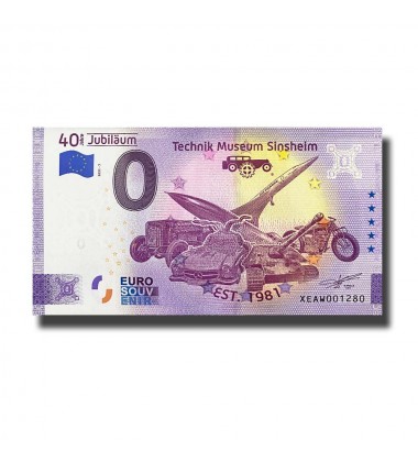 0 Euro Souvenir Banknote 40 Jahre Jubilaum Technik Museum Sinsheim Gemany XEAW 2021-7