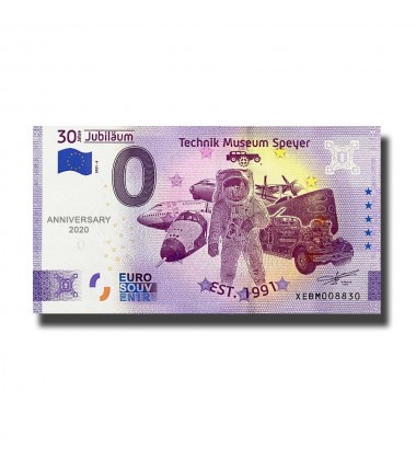Anniversary 0 Euro Souvenir Banknote 30 Jahre Jubilaum Technik Museum Speyer Gemany XEBM 2021-6