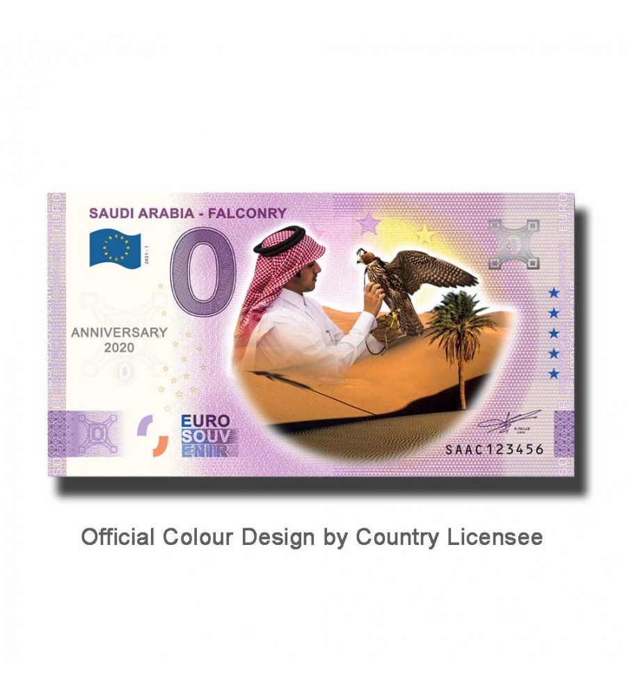 Anniversary 0 Euro Souvenir Banknote Falconry Colour Saudi Arabia SAAC 2021-1
