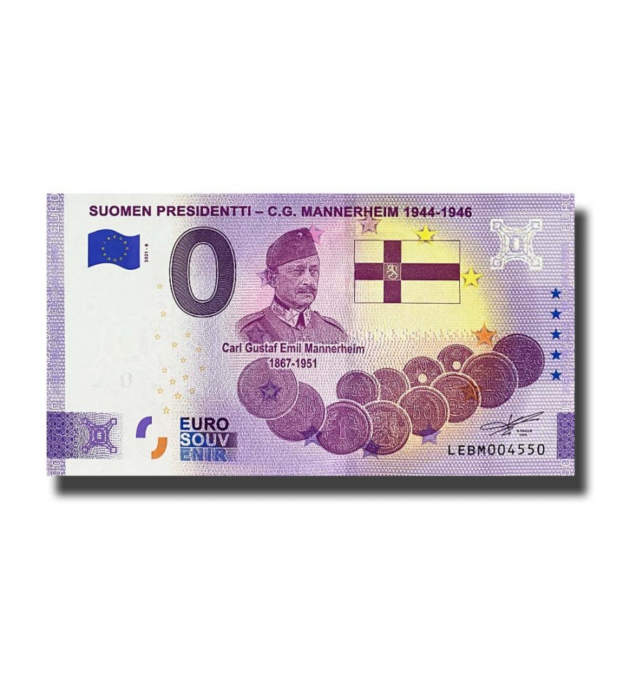 Anniversary 0 Euro Souvenir Banknote Suomen Presidenti C.G Mannerheim 1944-1946 Finland LEBM 2021-6