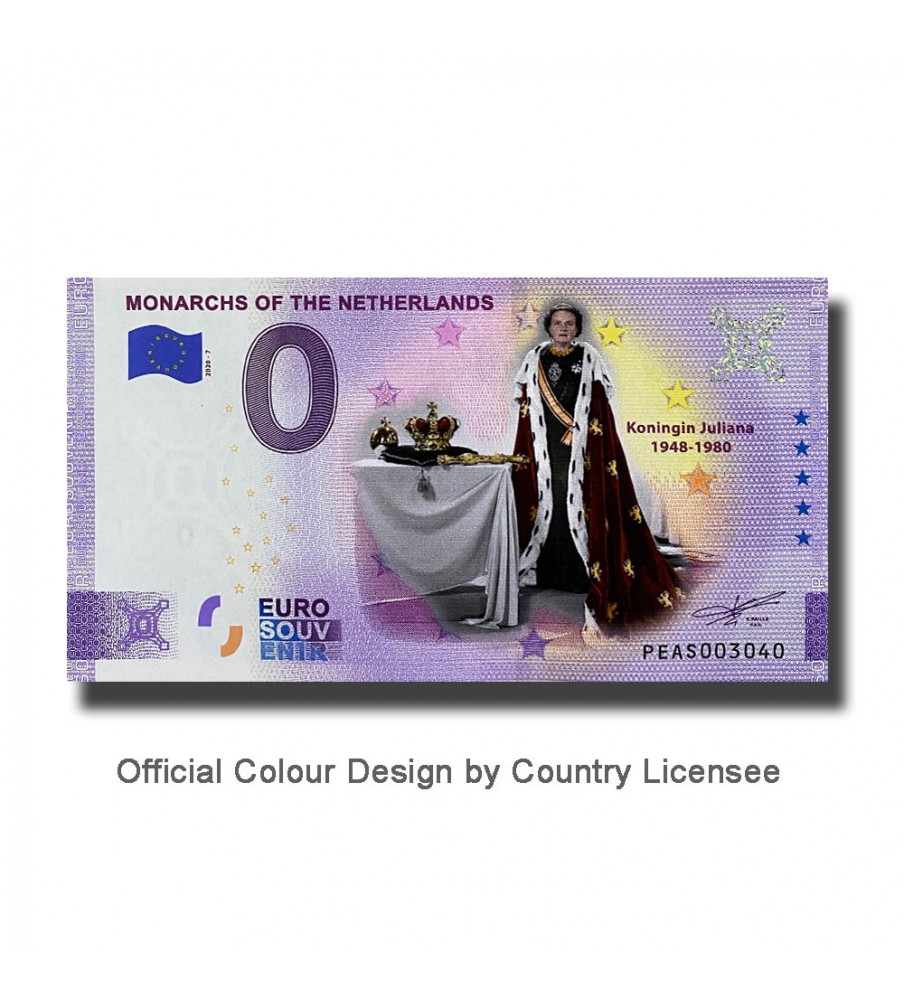 0 Euro Souvenir Banknote Monarchs of the Netherlands Koningin Juliana Colour Netherlands PEAS 2020-7